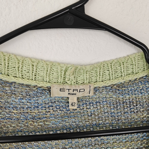 Italy ETRO MILANO Cotton Color Block Cardigan Long Open Knit Sweater Medium 42 - Picture 9 of 16